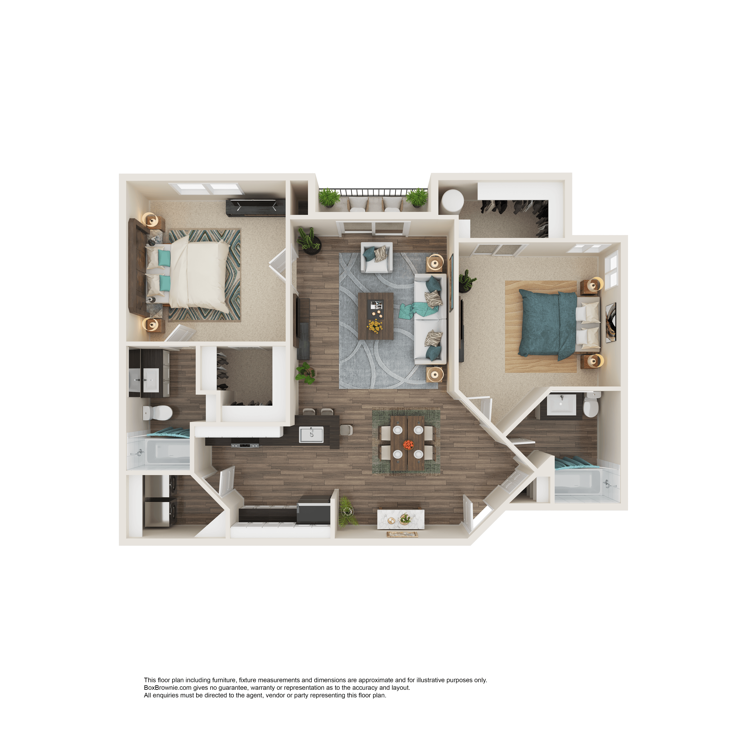 Floor plan for 2 beds, 2 baths, 1022 sqft